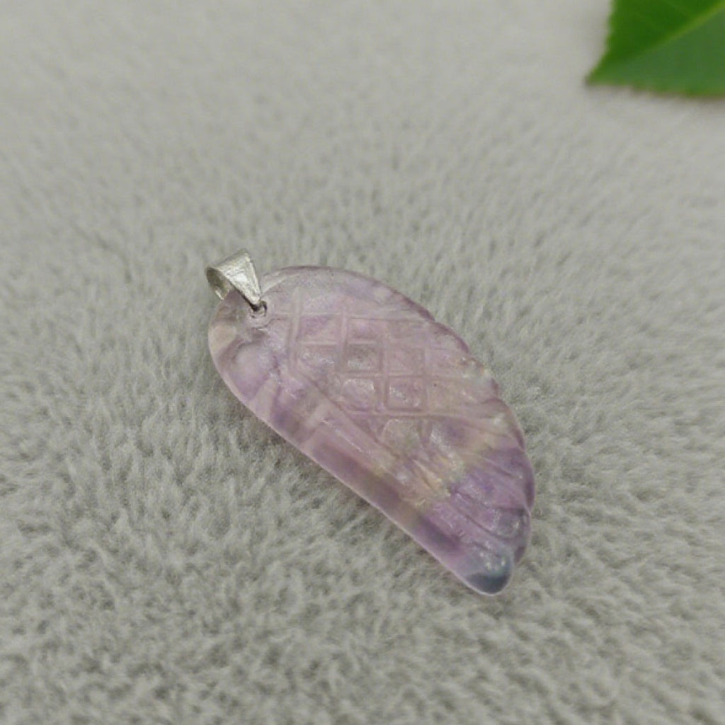“Léger” Angel Wing Pendant — Hand‑Cut Rainbow Fluorite