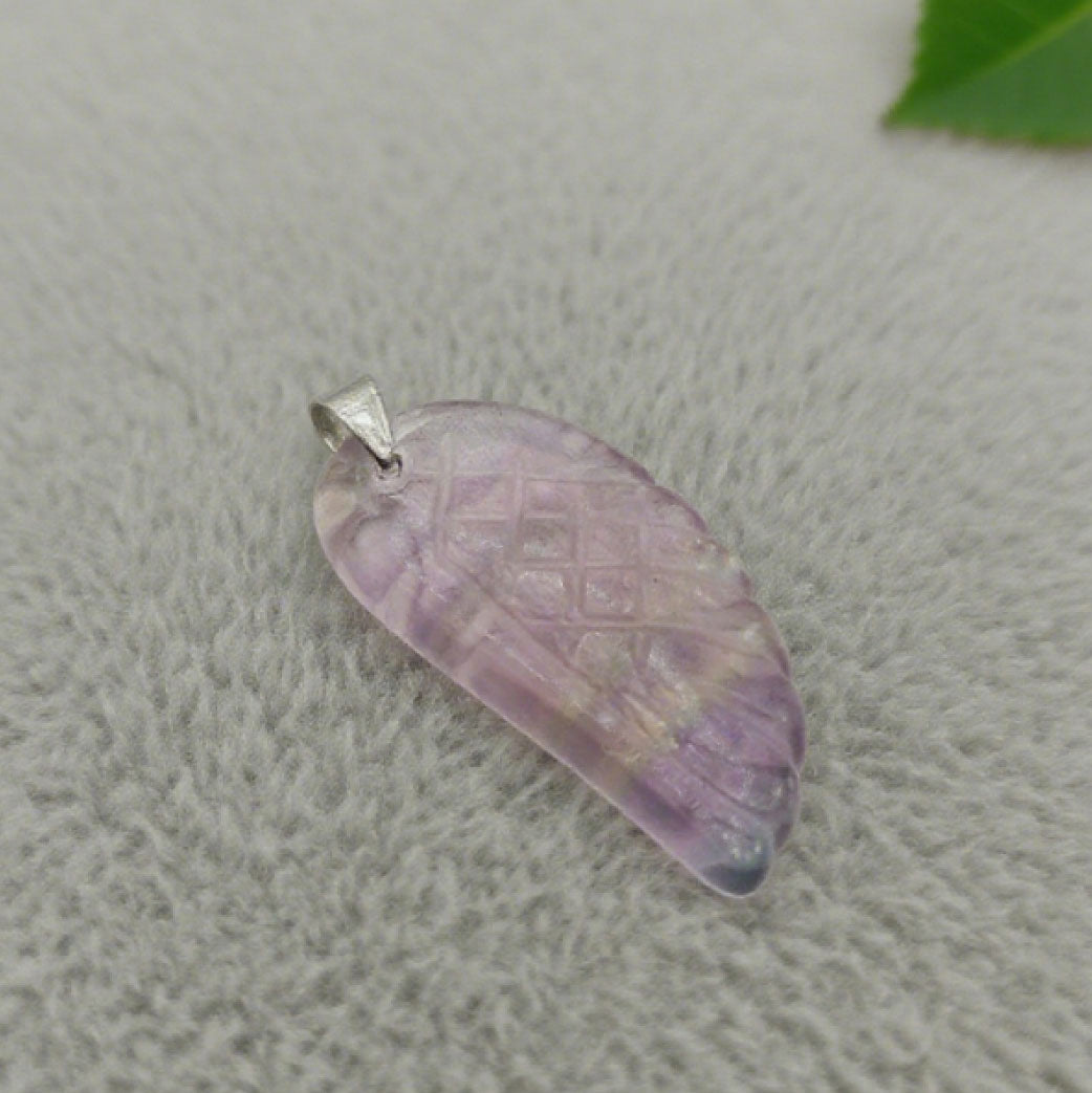 “Léger” Angel Wing Pendant — Hand‑Cut Rainbow Fluorite