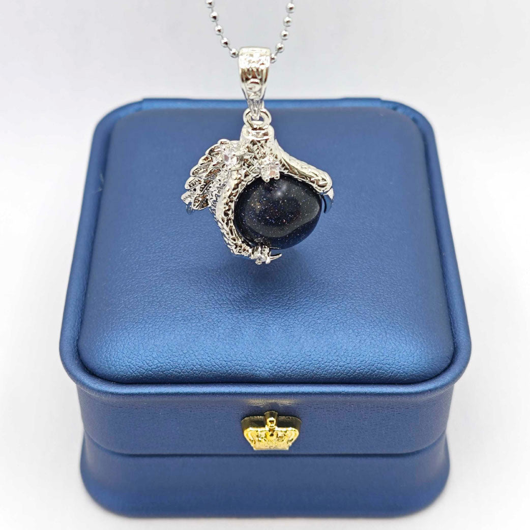 “Léger” Dragon Claw Orb Pendant — Blue Goldstone Quartz