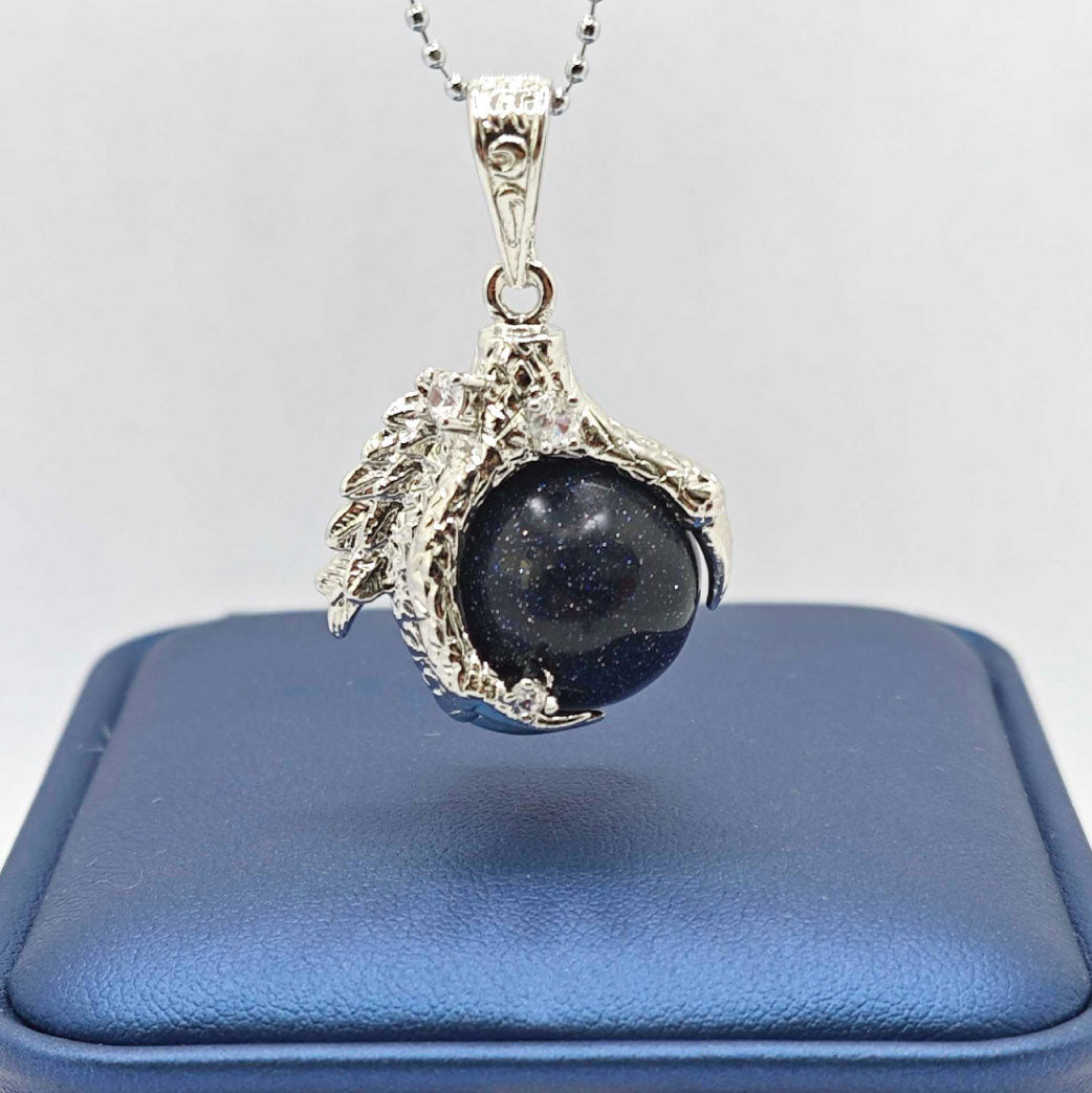 “Léger” Dragon Claw Orb Pendant — Blue Goldstone Quartz