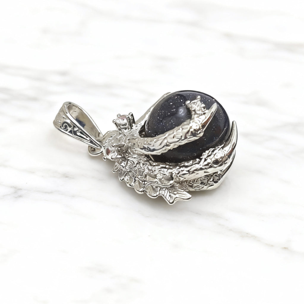 “Léger” Dragon Claw Orb Pendant — Blue Goldstone Quartz