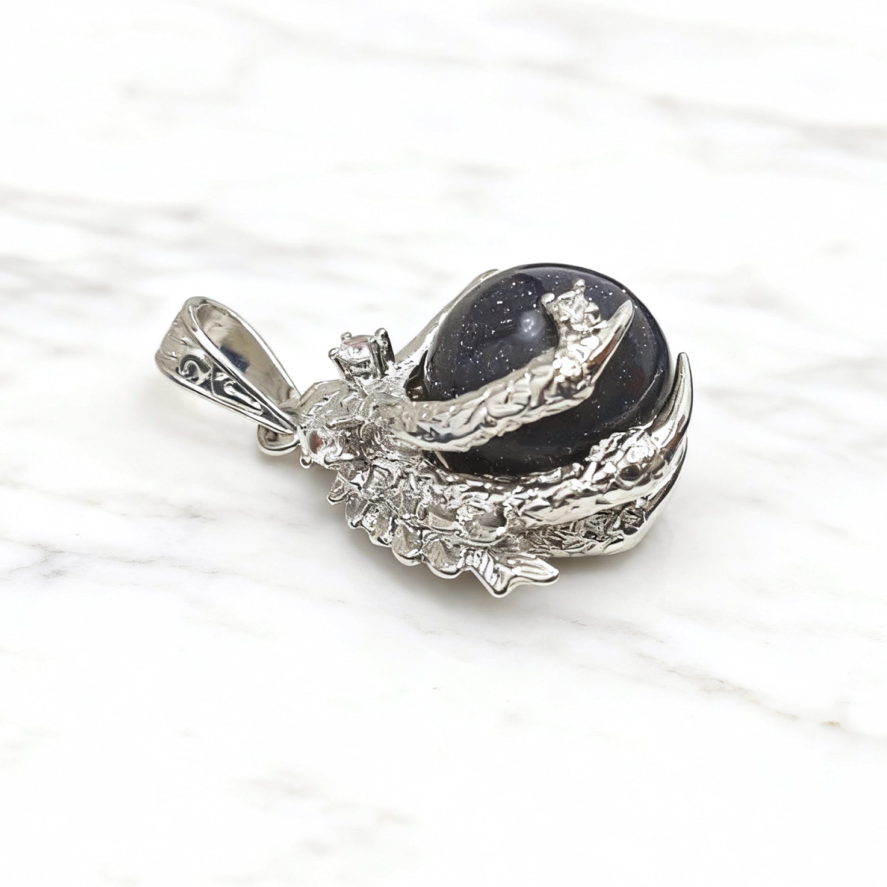“Léger” Dragon Claw Orb Pendant — Blue Goldstone Quartz