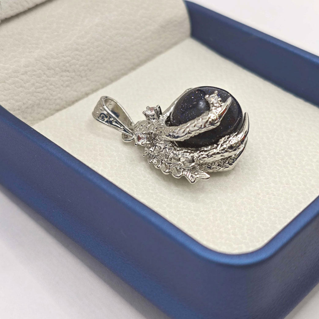 “Léger” Dragon Claw Orb Pendant — Blue Goldstone Quartz
