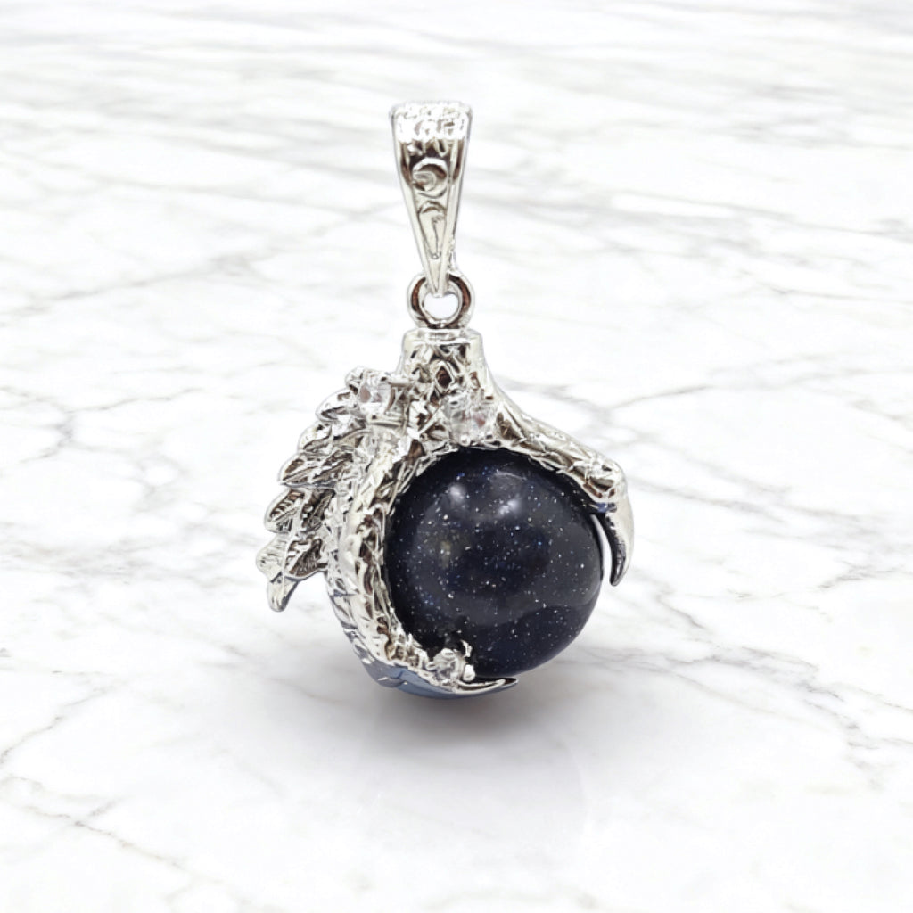 “Léger” Dragon Claw Orb Pendant — Blue Goldstone Quartz