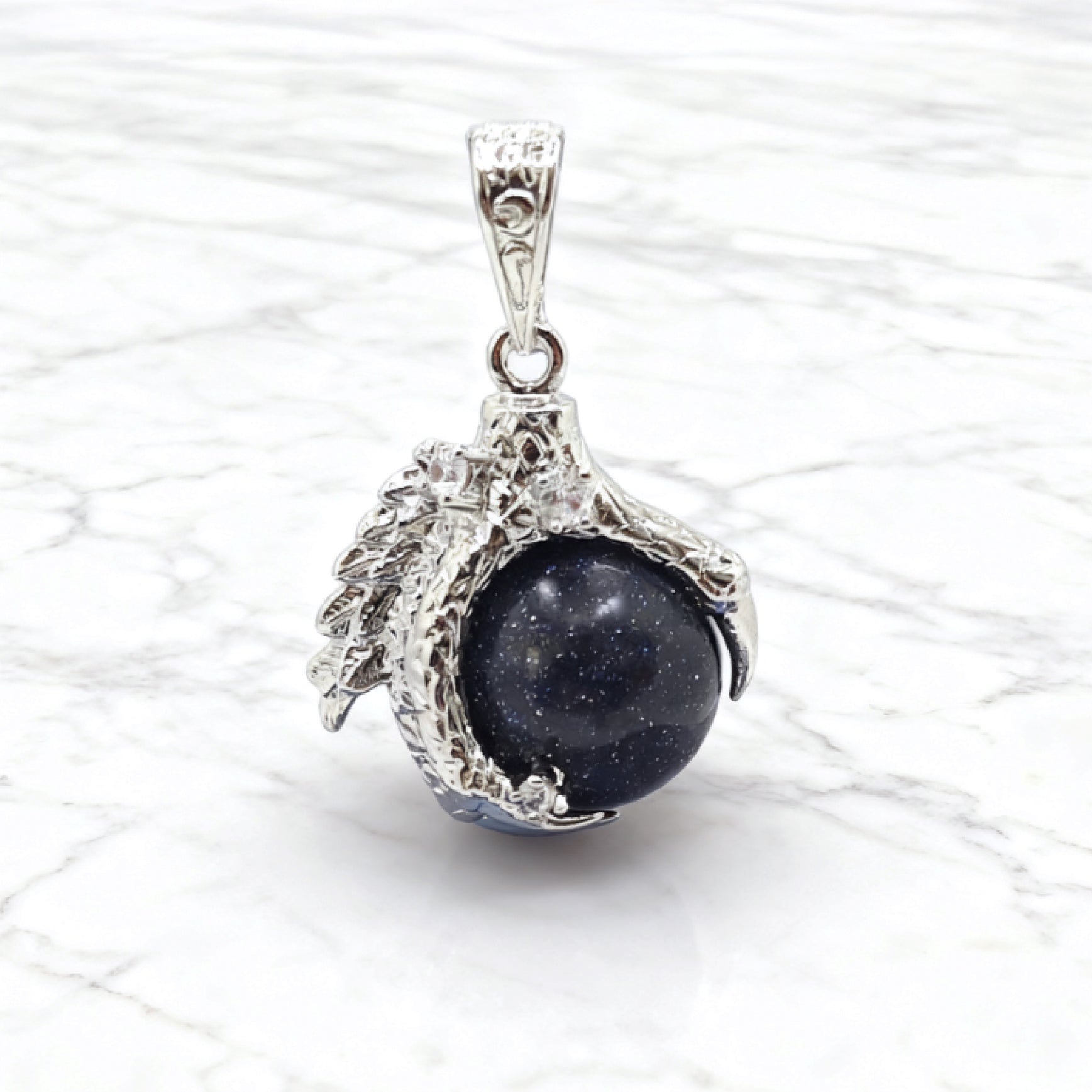 “Léger” Dragon Claw Orb Pendant — Blue Goldstone Quartz