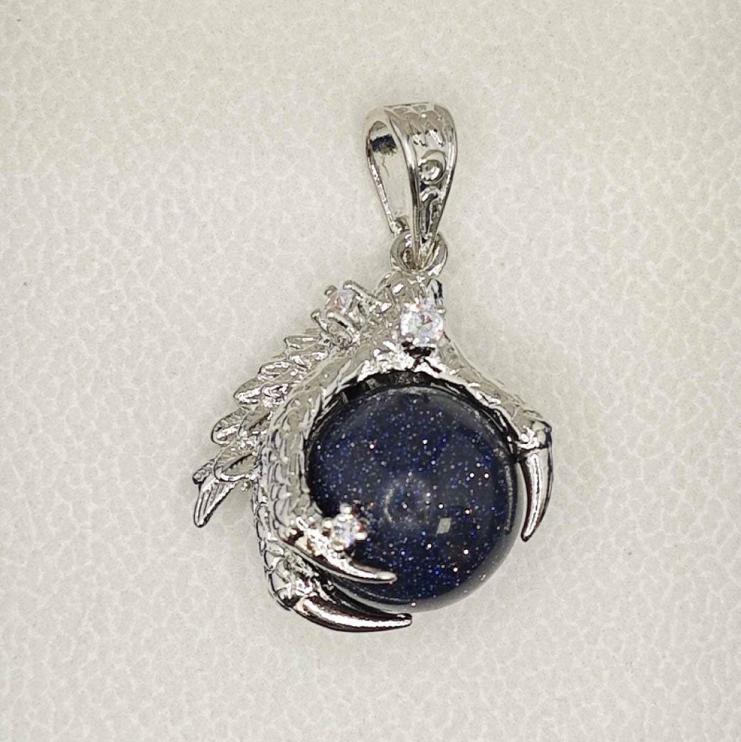 “Léger” Dragon Claw Orb Pendant — Blue Goldstone Quartz