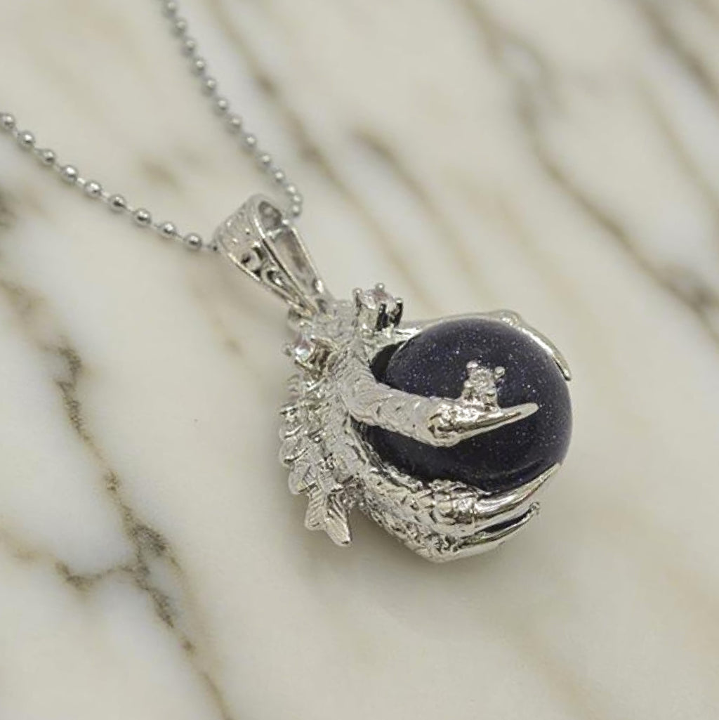 “Léger” Dragon Claw Orb Pendant — Blue Goldstone Quartz