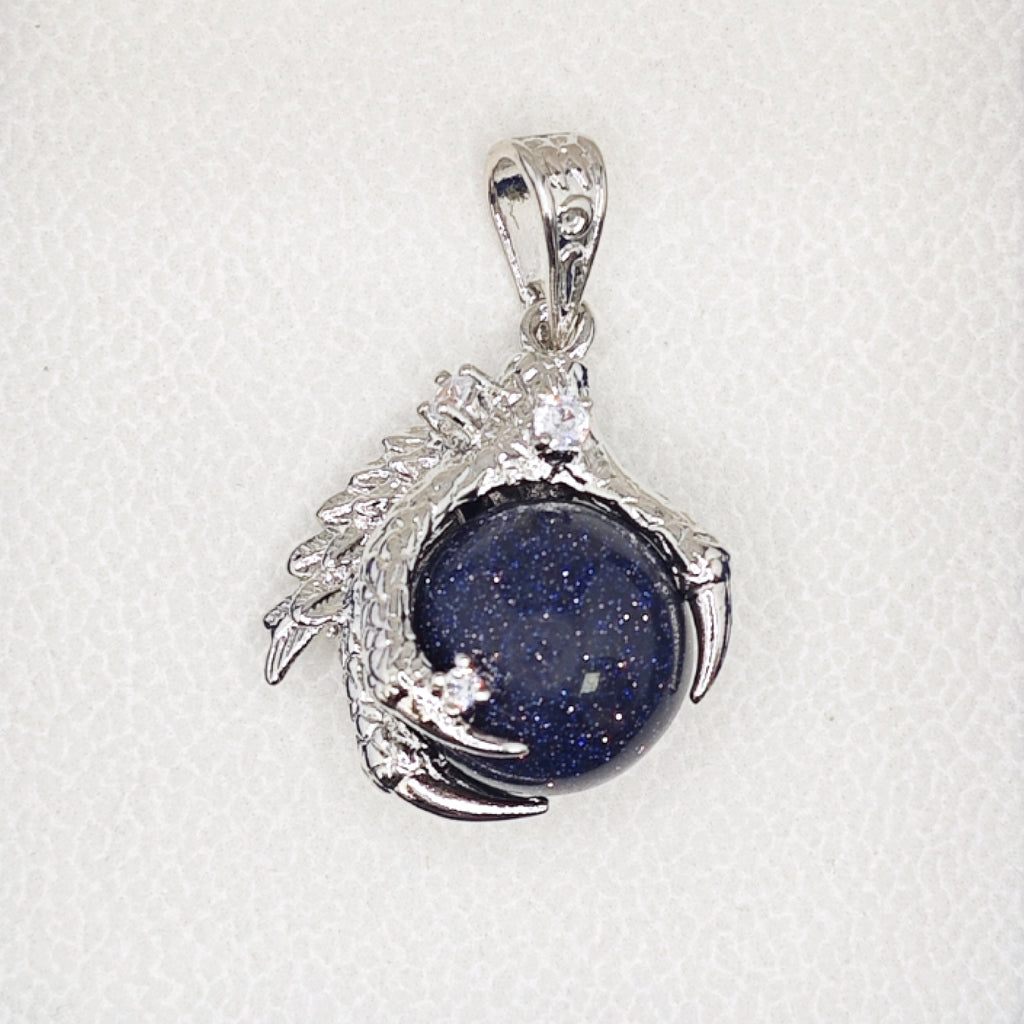 “Léger” Dragon Claw Orb Pendant — Blue Goldstone Quartz