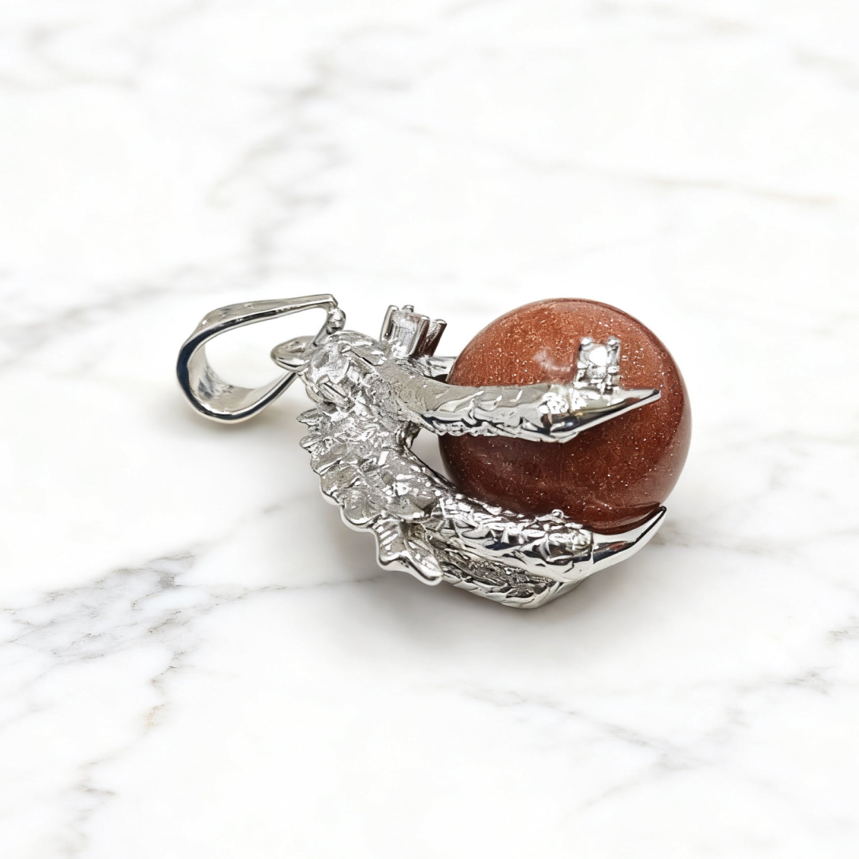 “Léger” Dragon Claw Orb Pendant — Goldstone Quartz