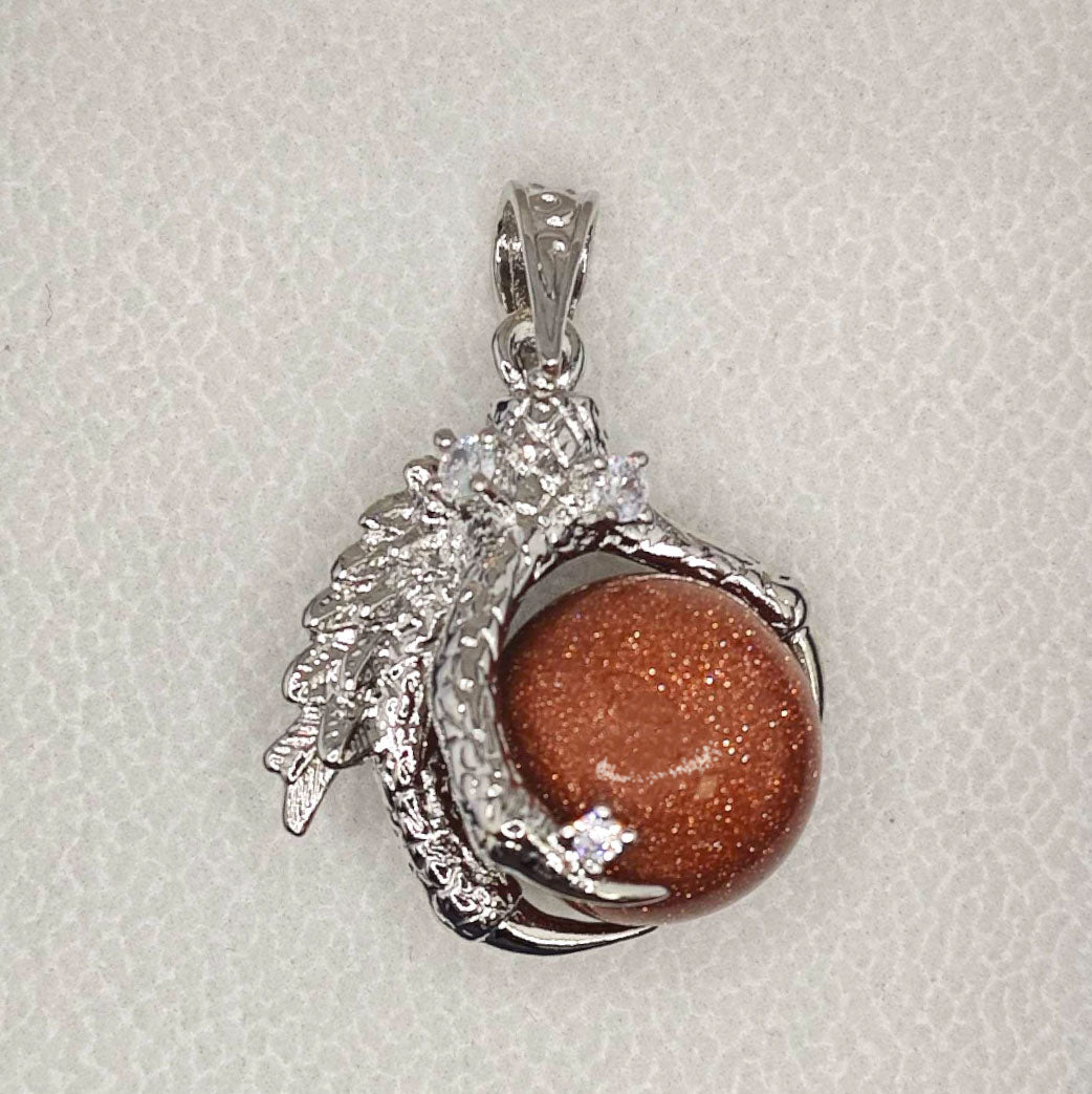 “Léger” Dragon Claw Orb Pendant — Goldstone Quartz