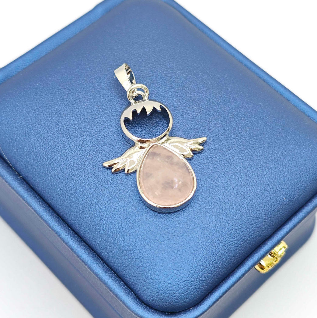 “Léger” Teardrop Angel Pendant — Natural Rose Quartz