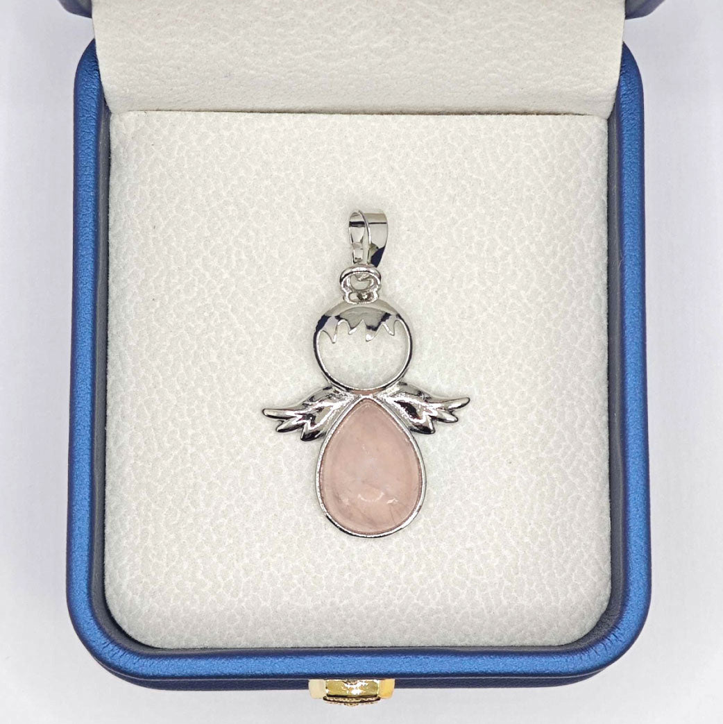 “Léger” Teardrop Angel Pendant — Natural Rose Quartz