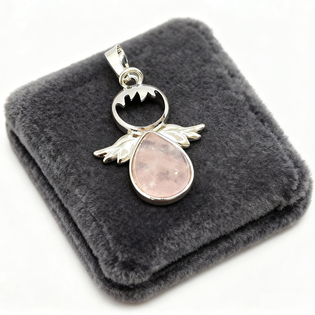 “Léger” Teardrop Angel Pendant — Natural Rose Quartz