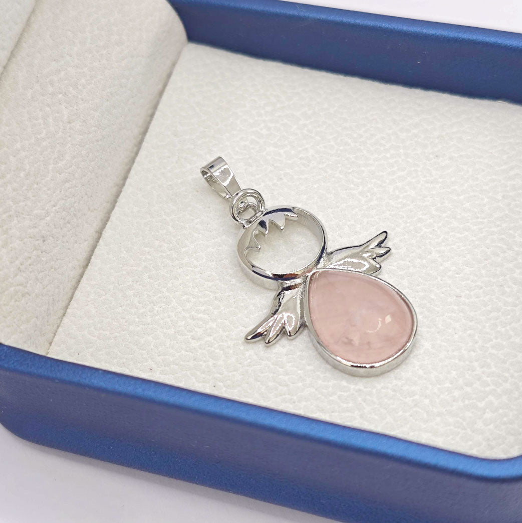 “Léger” Teardrop Angel Pendant — Natural Rose Quartz