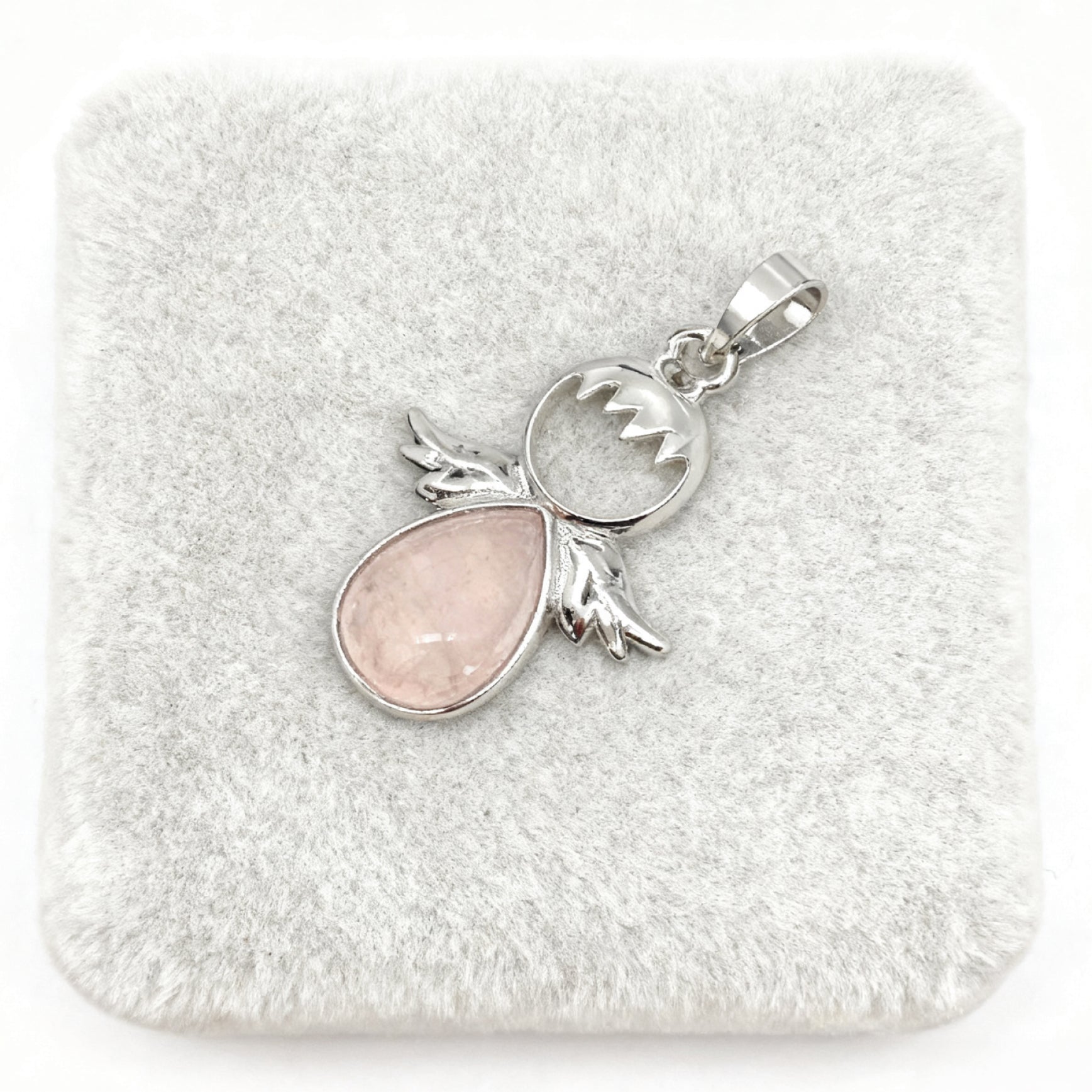 “Léger” Teardrop Angel Pendant — Natural Rose Quartz