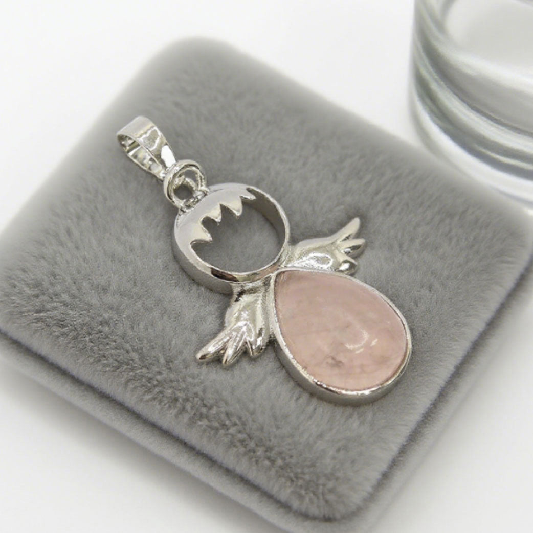 “Léger” Teardrop Angel Pendant — Natural Rose Quartz