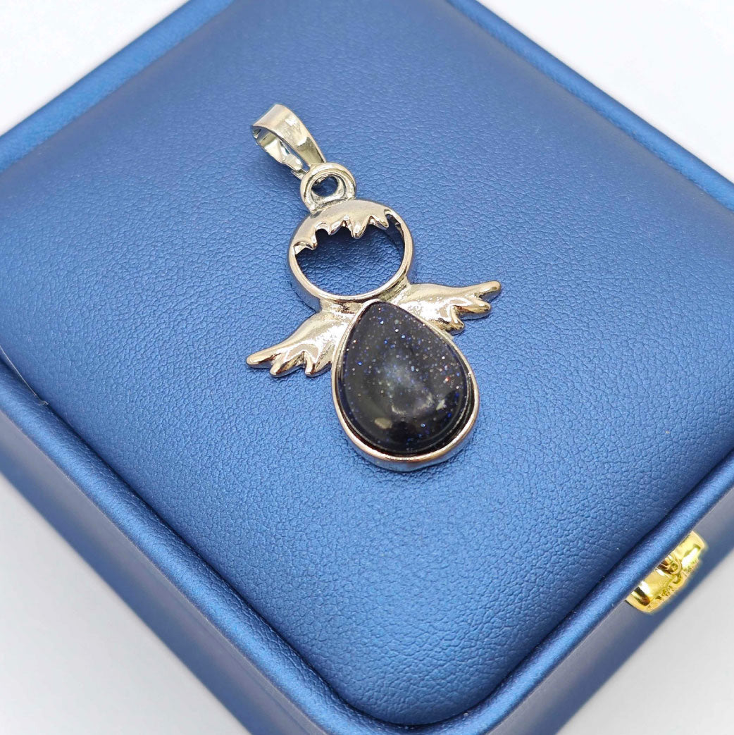“Léger” Teardrop Angel Pendant — Blue Goldstone