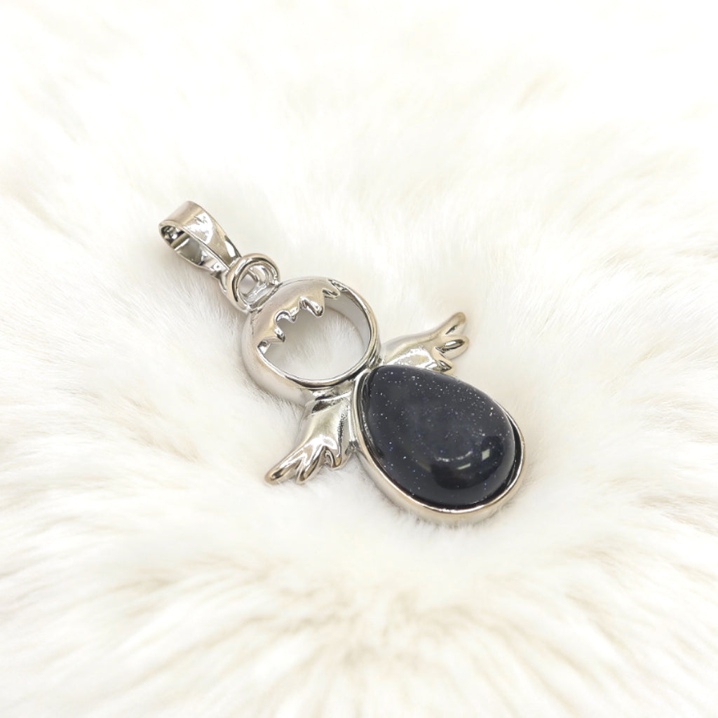 “Léger” Teardrop Angel Pendant — Blue Goldstone