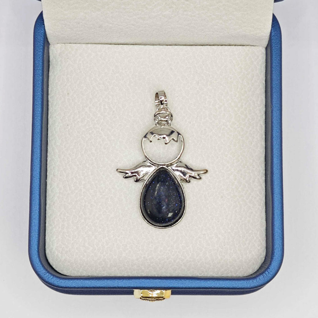 “Léger” Teardrop Angel Pendant — Blue Goldstone
