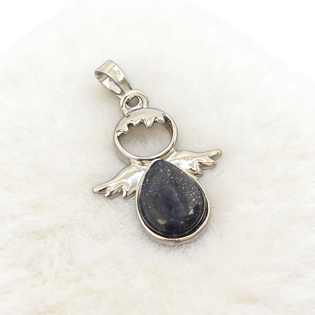“Léger” Teardrop Angel Pendant — Blue Goldstone