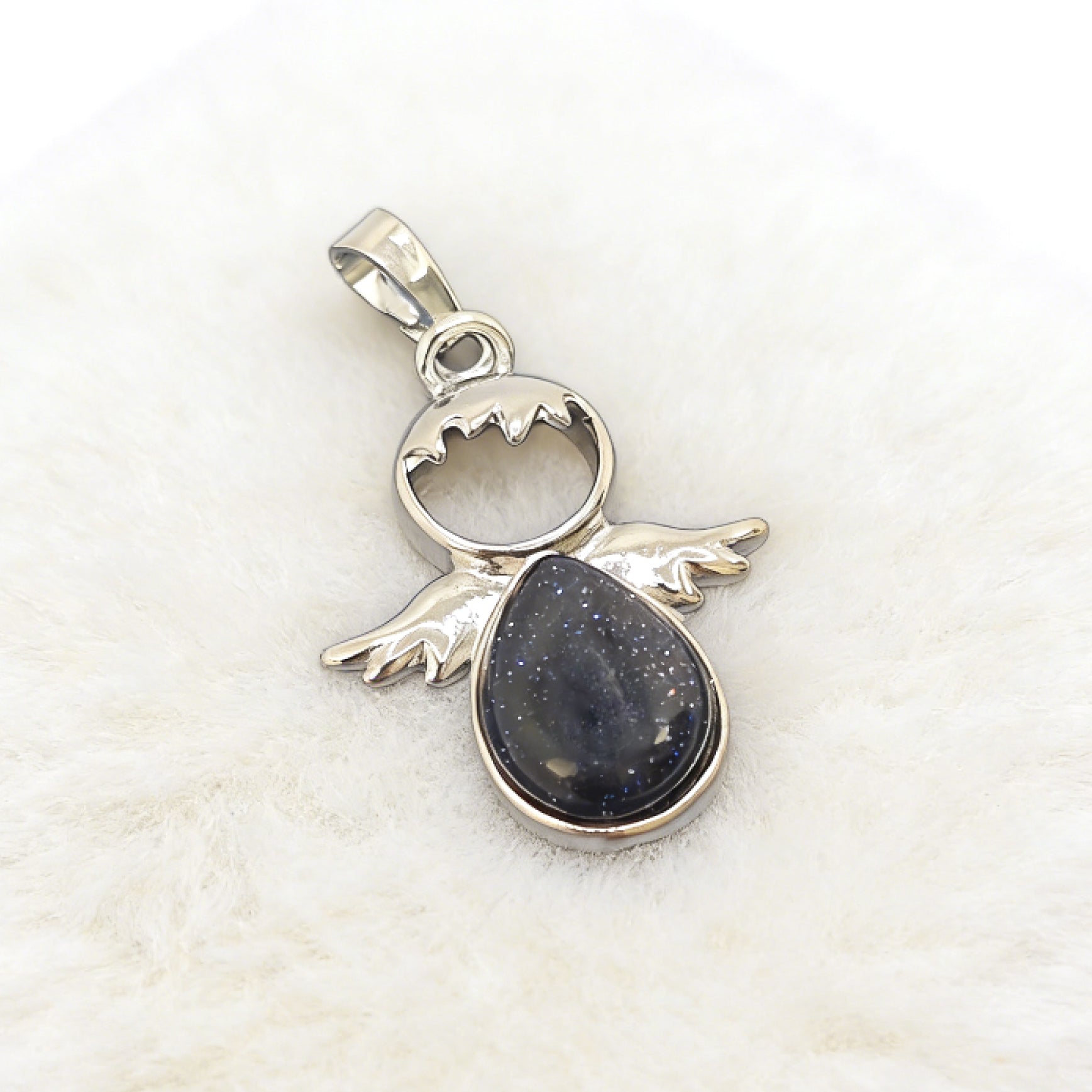 “Léger” Teardrop Angel Pendant — Blue Goldstone