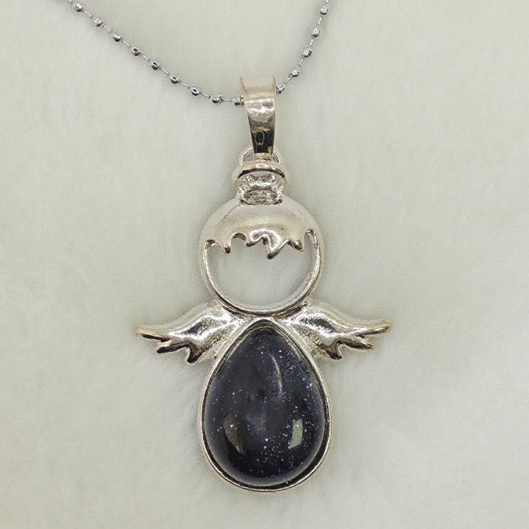 “Léger” Teardrop Angel Pendant — Blue Goldstone