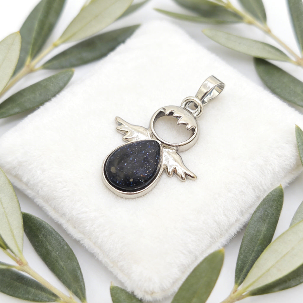 “Léger” Teardrop Angel Pendant — Blue Goldstone