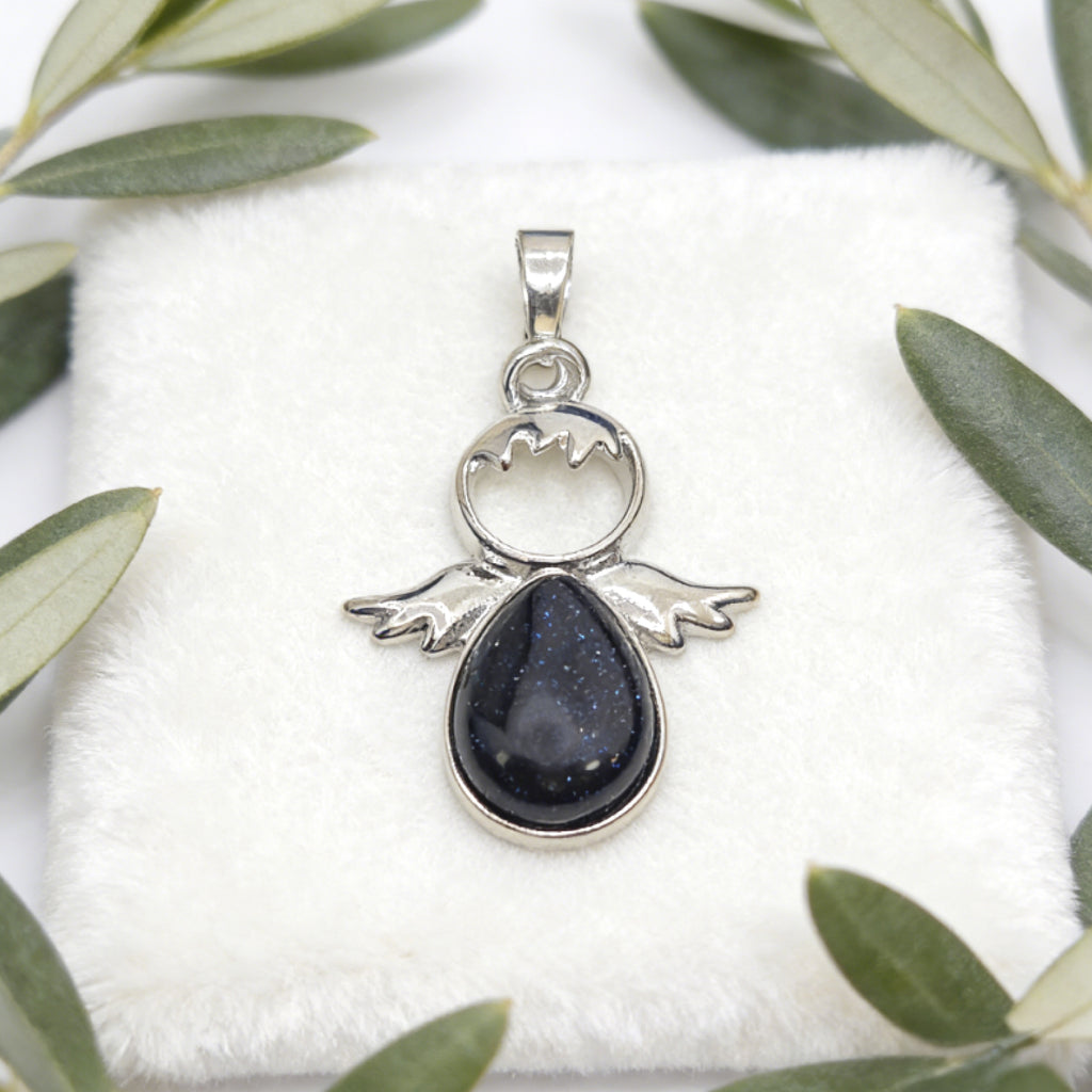 “Léger” Teardrop Angel Pendant — Blue Goldstone