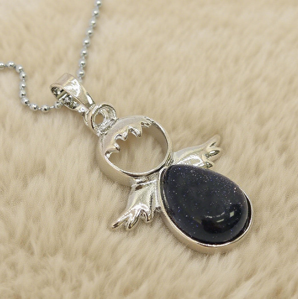 “Léger” Teardrop Angel Pendant — Blue Goldstone