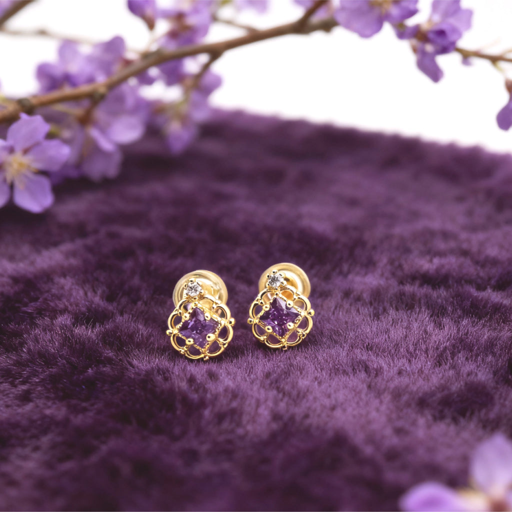 “Éclat” Mini Princess Earrings — 14K Gold‑Plated, Amethyst‑Style