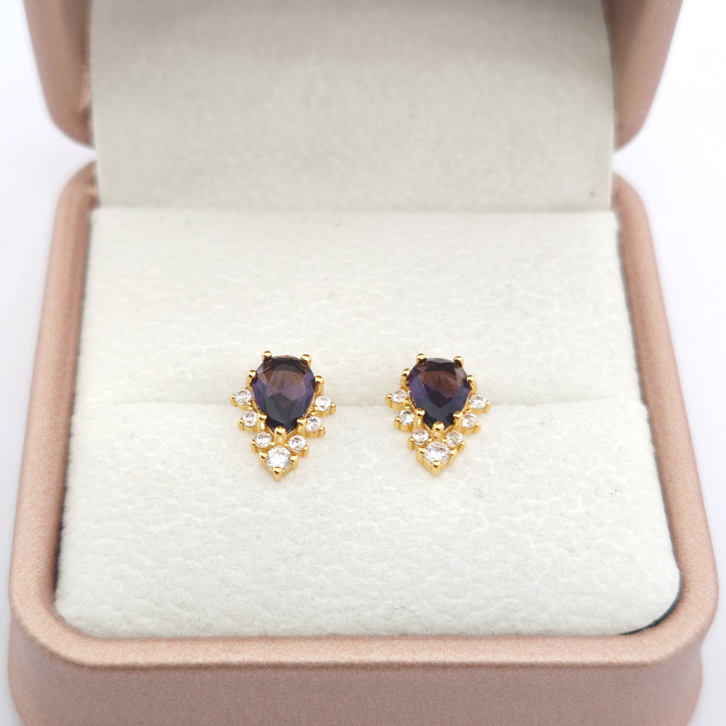 “Éclat” Violet Teardrop Earrings — 18K Gold‑Plated, Amethyst‑Style