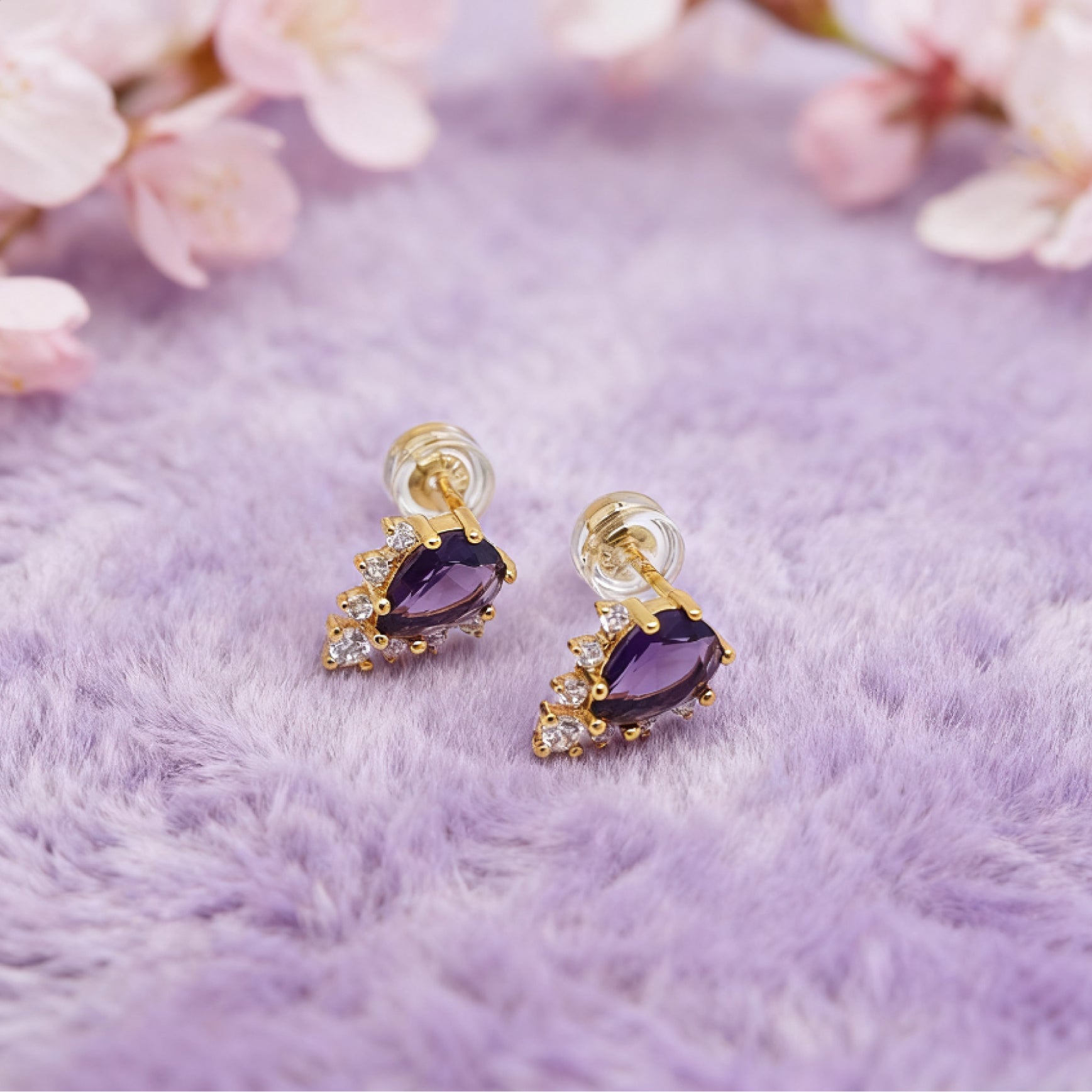 “Éclat” Violet Teardrop Earrings — 18K Gold‑Plated, Amethyst‑Style