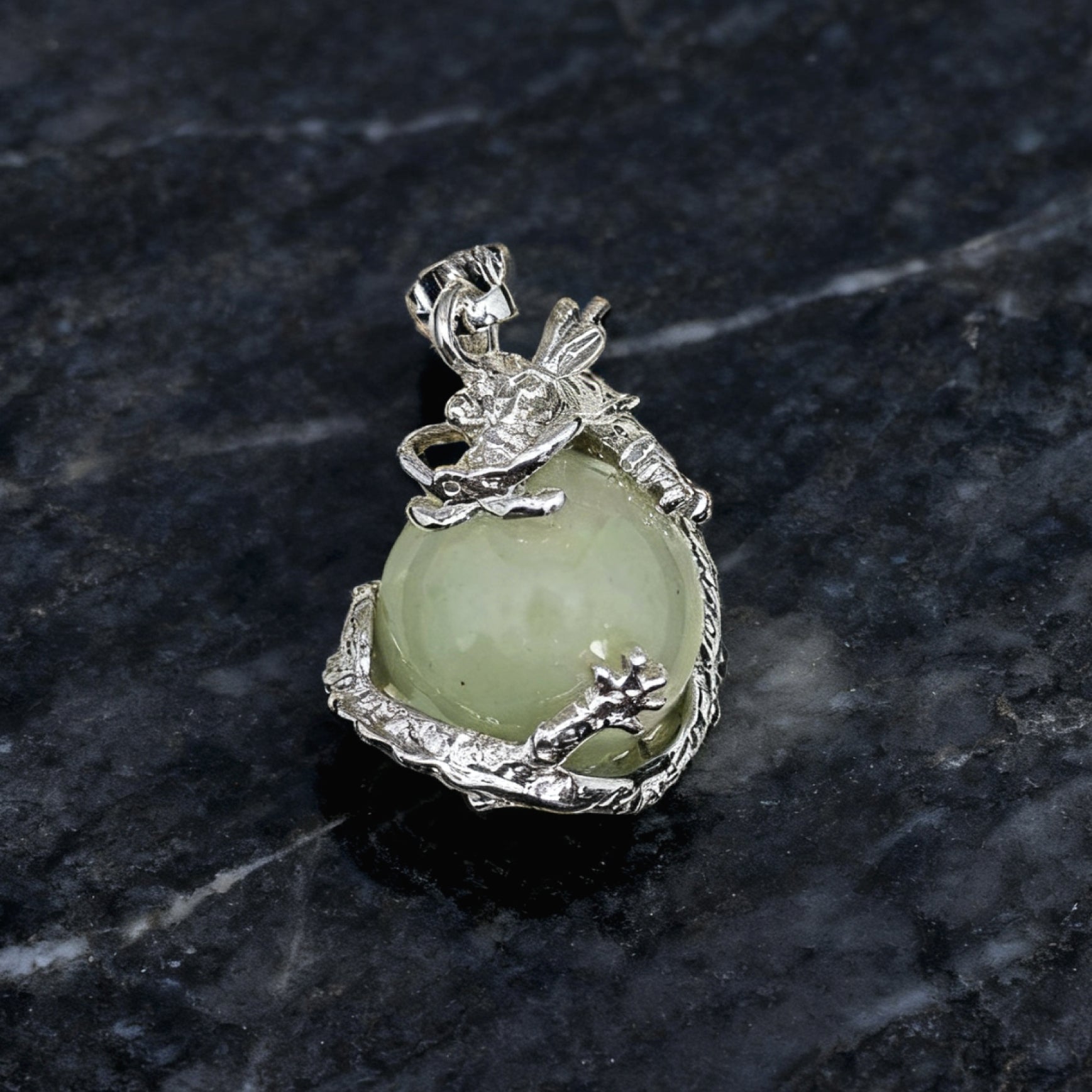 “Léger” Dragon Orb Pendant — Natural Green Aventurine