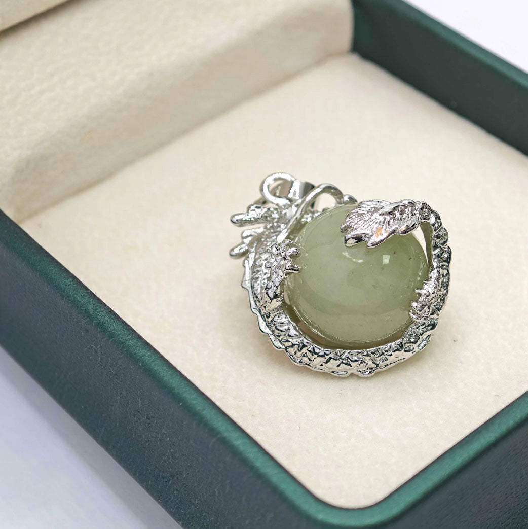 “Léger” Dragon Orb Pendant — Natural Green Aventurine