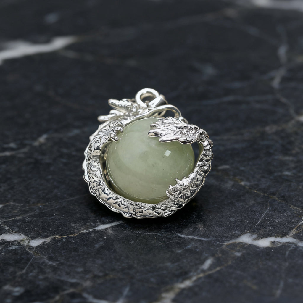 “Léger” Dragon Orb Pendant — Natural Green Aventurine