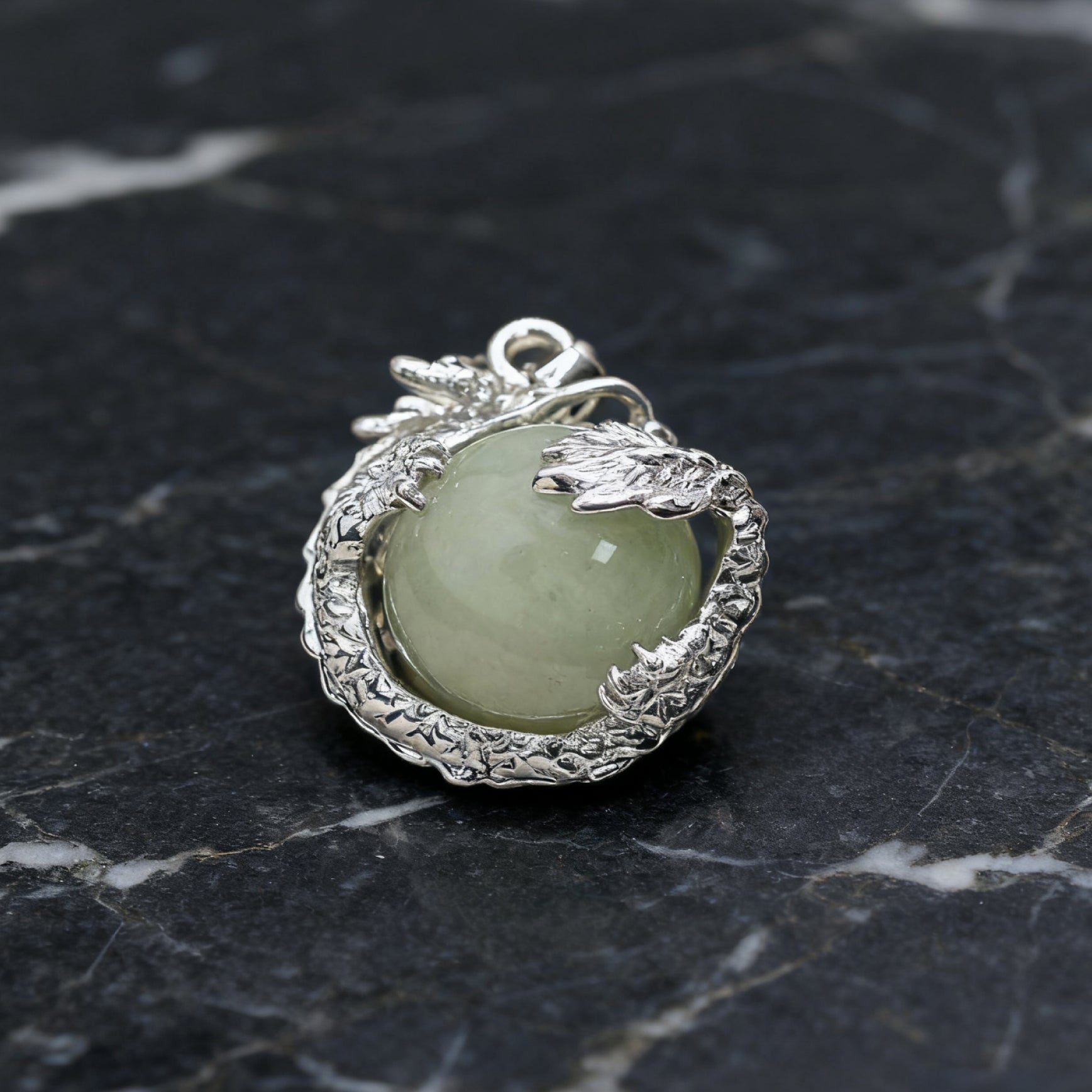“Léger” Dragon Orb Pendant — Natural Green Aventurine