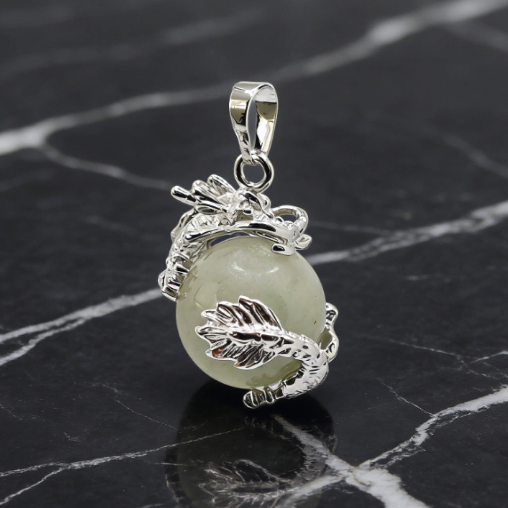 “Léger” Dragon Orb Pendant — Natural Green Aventurine