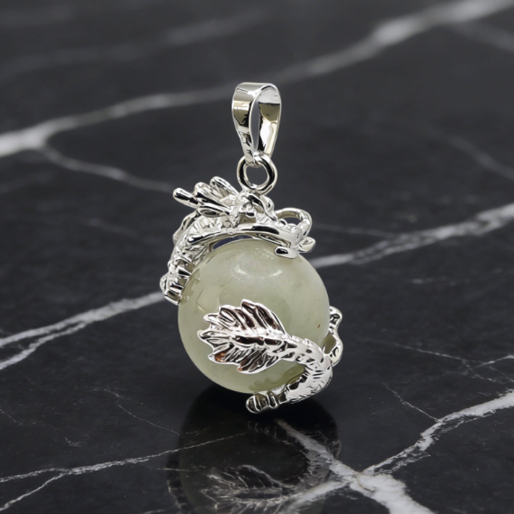 “Léger” Dragon Orb Pendant — Natural Green Aventurine