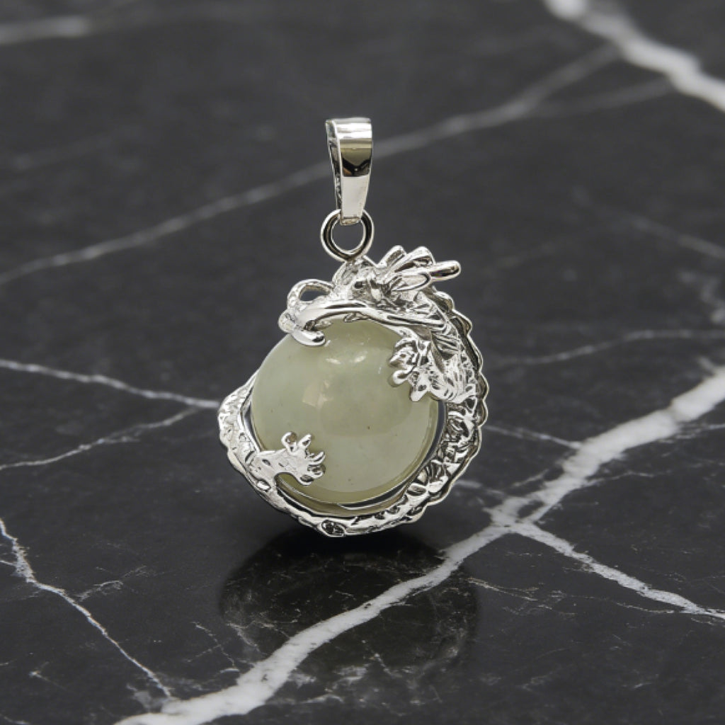 “Léger” Dragon Orb Pendant — Natural Green Aventurine