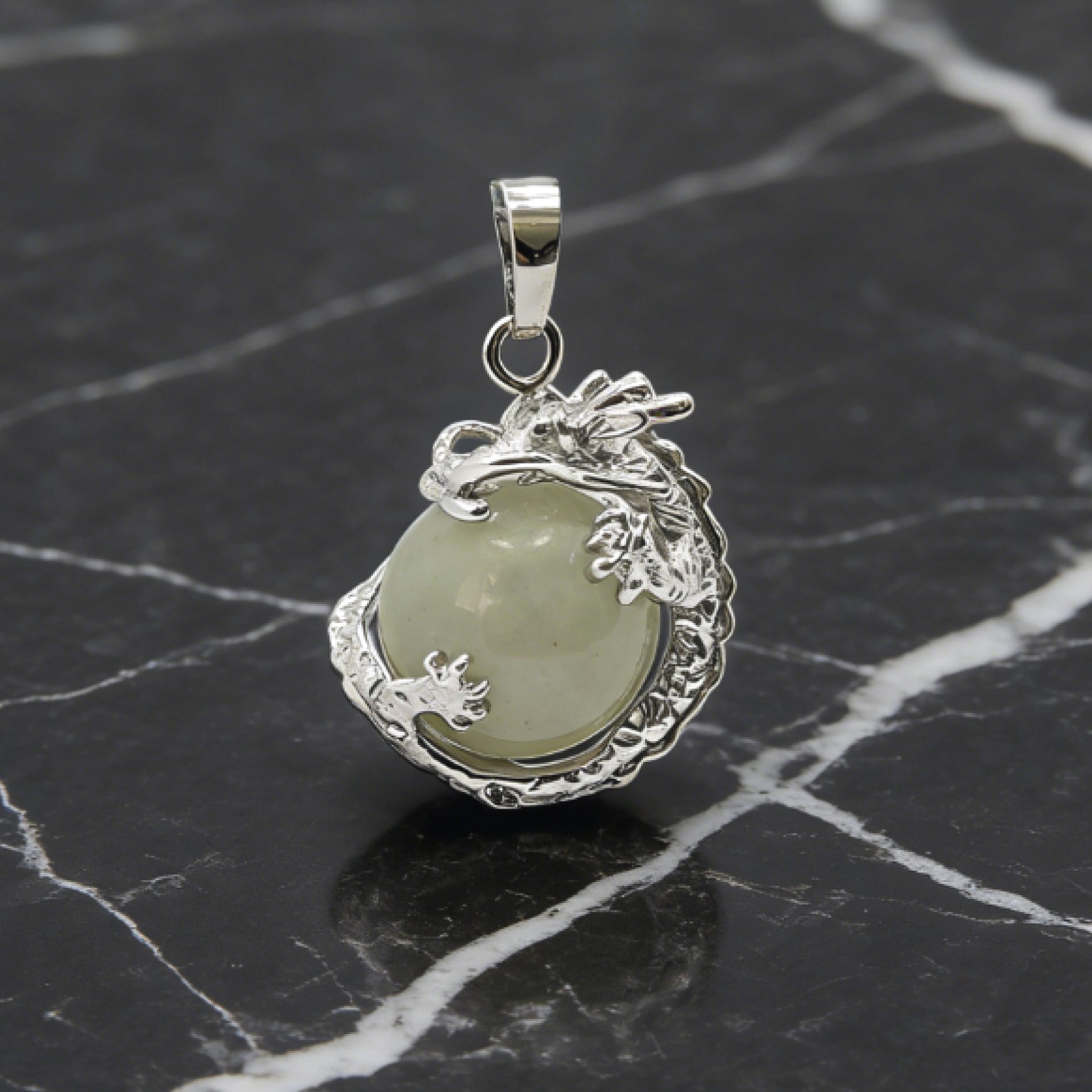 “Léger” Dragon Orb Pendant — Natural Green Aventurine