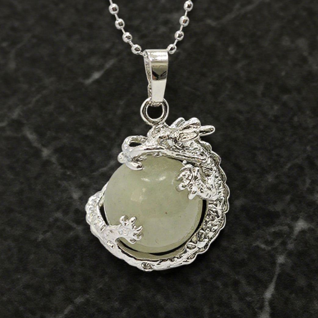 “Léger” Dragon Orb Pendant — Natural Green Aventurine