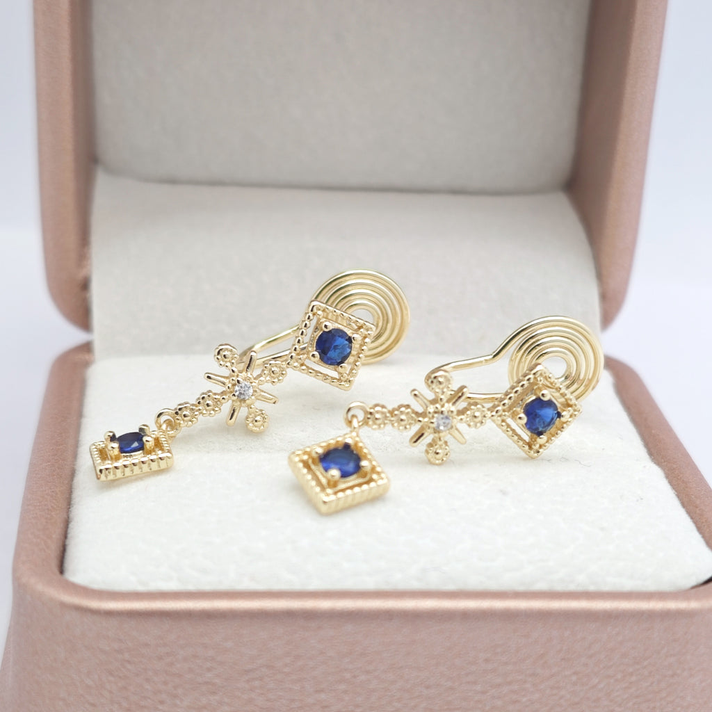 “Éclat” Sapphire Glimmer Cascade Earrings — 14K Gold‑Plated, Gemstone-Style Accents