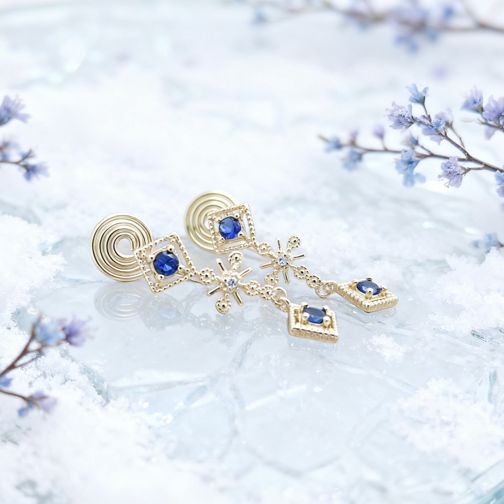 “Éclat” Sapphire Glimmer Cascade Earrings — 14K Gold‑Plated, Gemstone-Style Accents