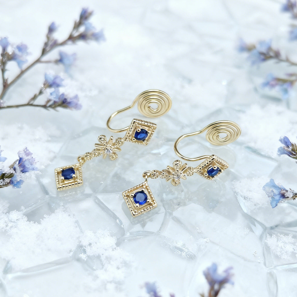 Boucles d'oreilles « Éclat » en cascade de saphirs scintillants — Plaqué or 14 carats, accents façon pierres précieuses