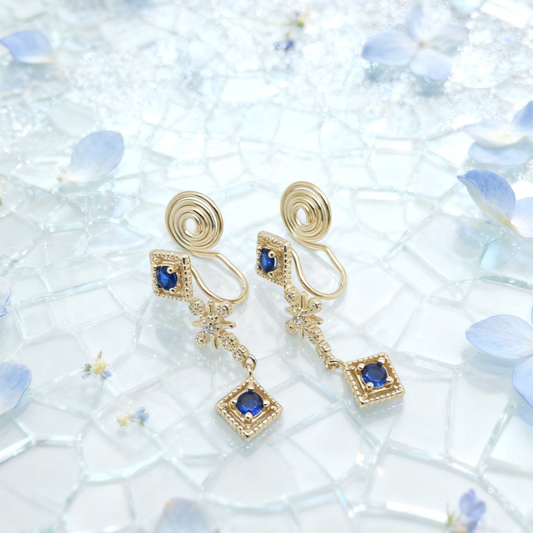 “Éclat” Sapphire Glimmer Cascade Earrings — 14K Gold‑Plated, Gemstone-Style Accents