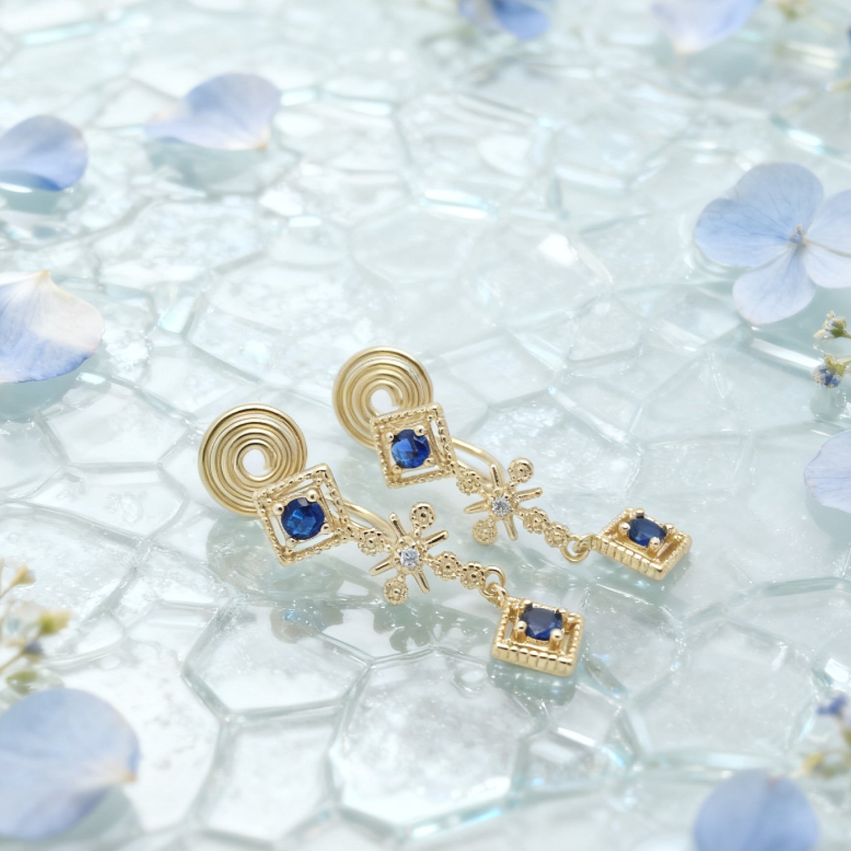 “Éclat” Sapphire Glimmer Cascade Earrings — 14K Gold‑Plated, Gemstone-Style Accents