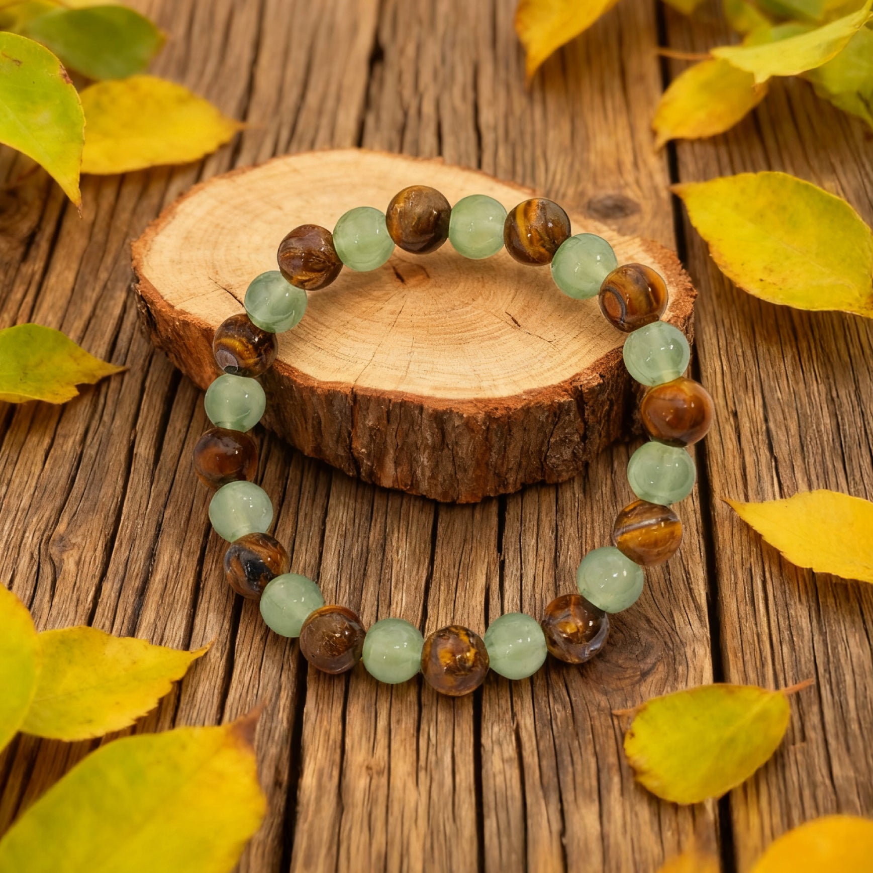 “Lien” Beaded Bracelet — Tiger’s Eye & Green Aventurine