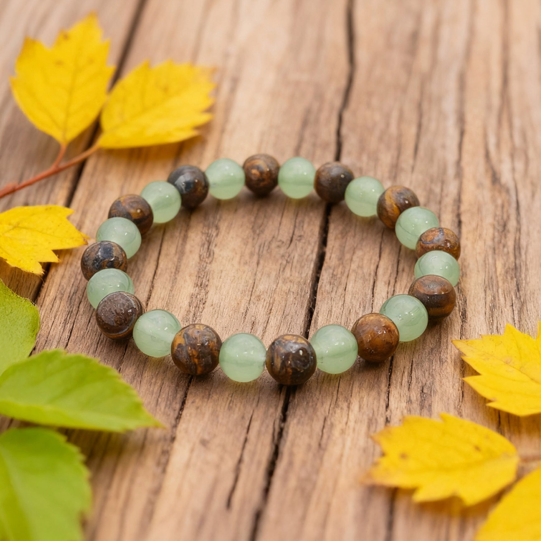 “Lien” Beaded Bracelet — Tiger’s Eye & Green Aventurine