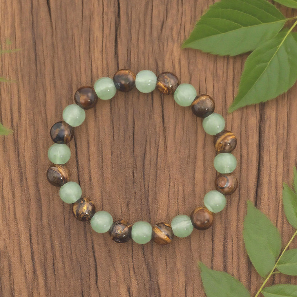 Bracelet de perles « Lien » — Œil de tigre et aventurine verte