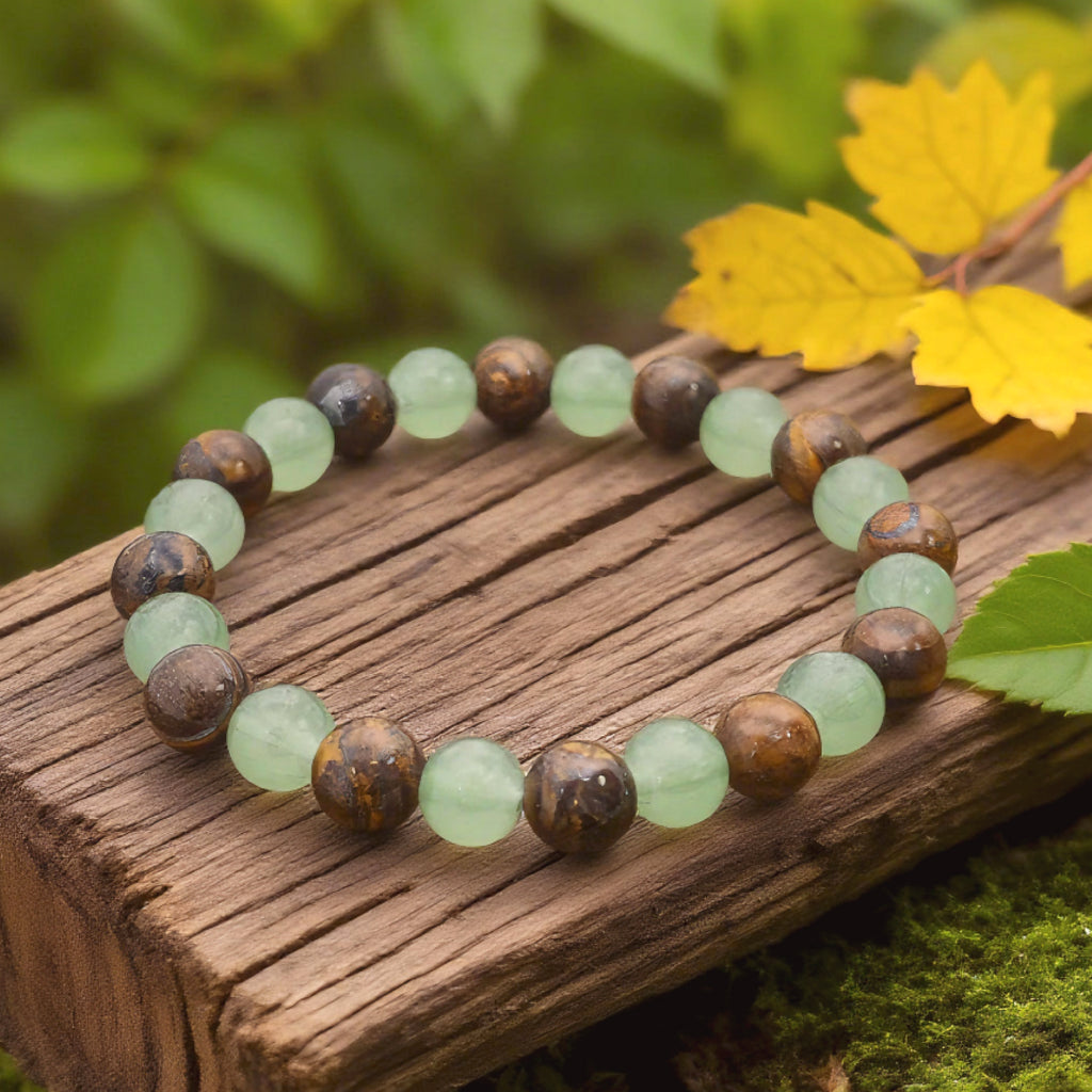 Bracelet de perles « Lien » — Œil de tigre et aventurine verte